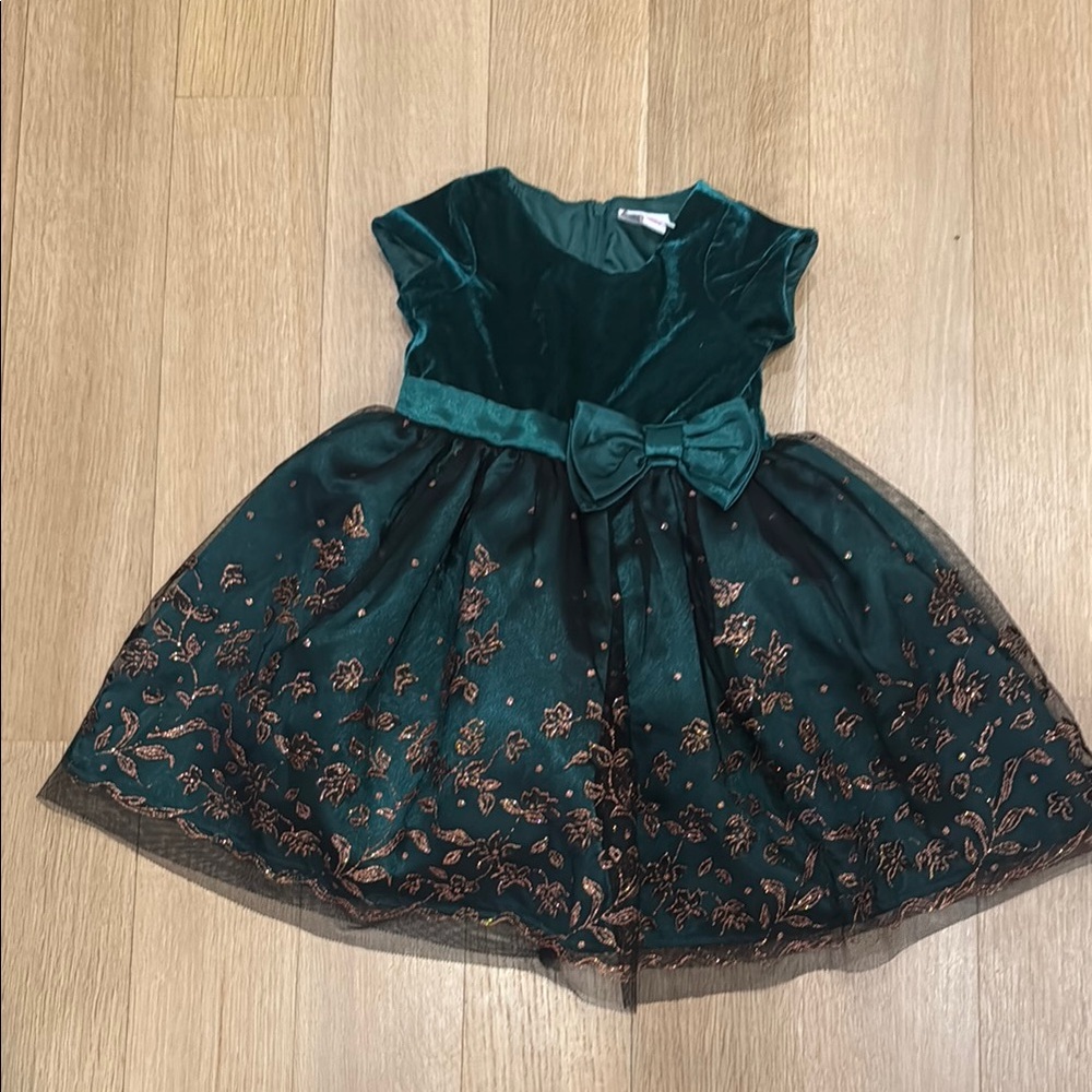 Elegant Green Velvet Kids Dress